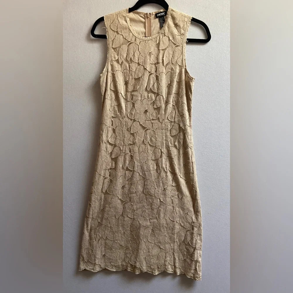 DKNY Cream Floral Lace Midi Sleeveless Cotton Dress Size 4